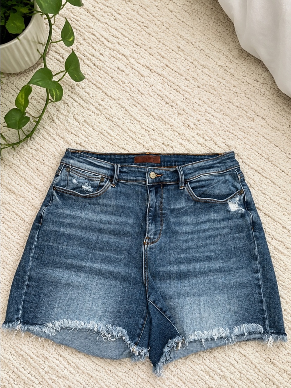 Judy Blue Distressed Medium Blue Denim Shorts